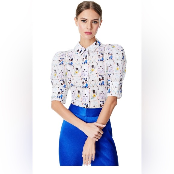 Alice + Olivia Tops - ALICE & OLIVIA WILLA SCRUNCHED SLEEVE TOP